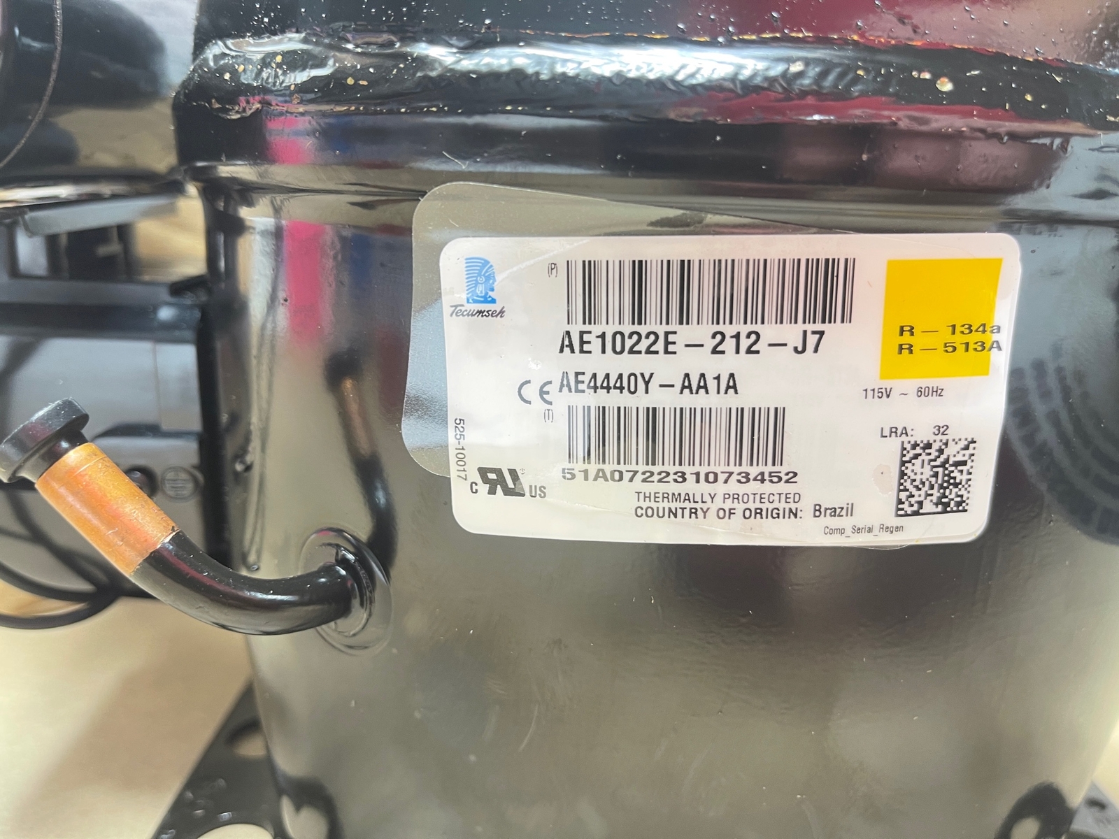 Tecumseh AE1022E-212-J7 115V 1PH Refrigeration Compressor R134A 1/3HP