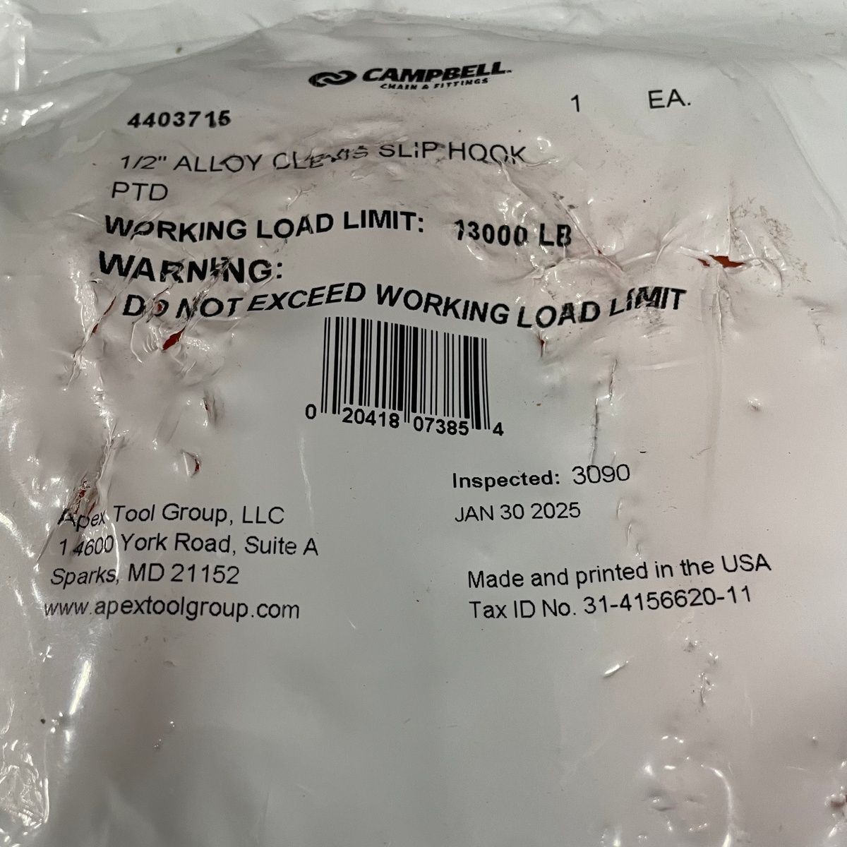 Campbell #4403715 Clevis Slip Hook 1/2 in 13000 lb Alloy Steel Orange*