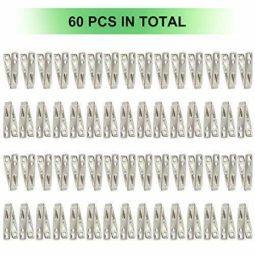 60 PCS Strong Stainless Steel Clothes Pins Metal Laundry Pegs with Storage