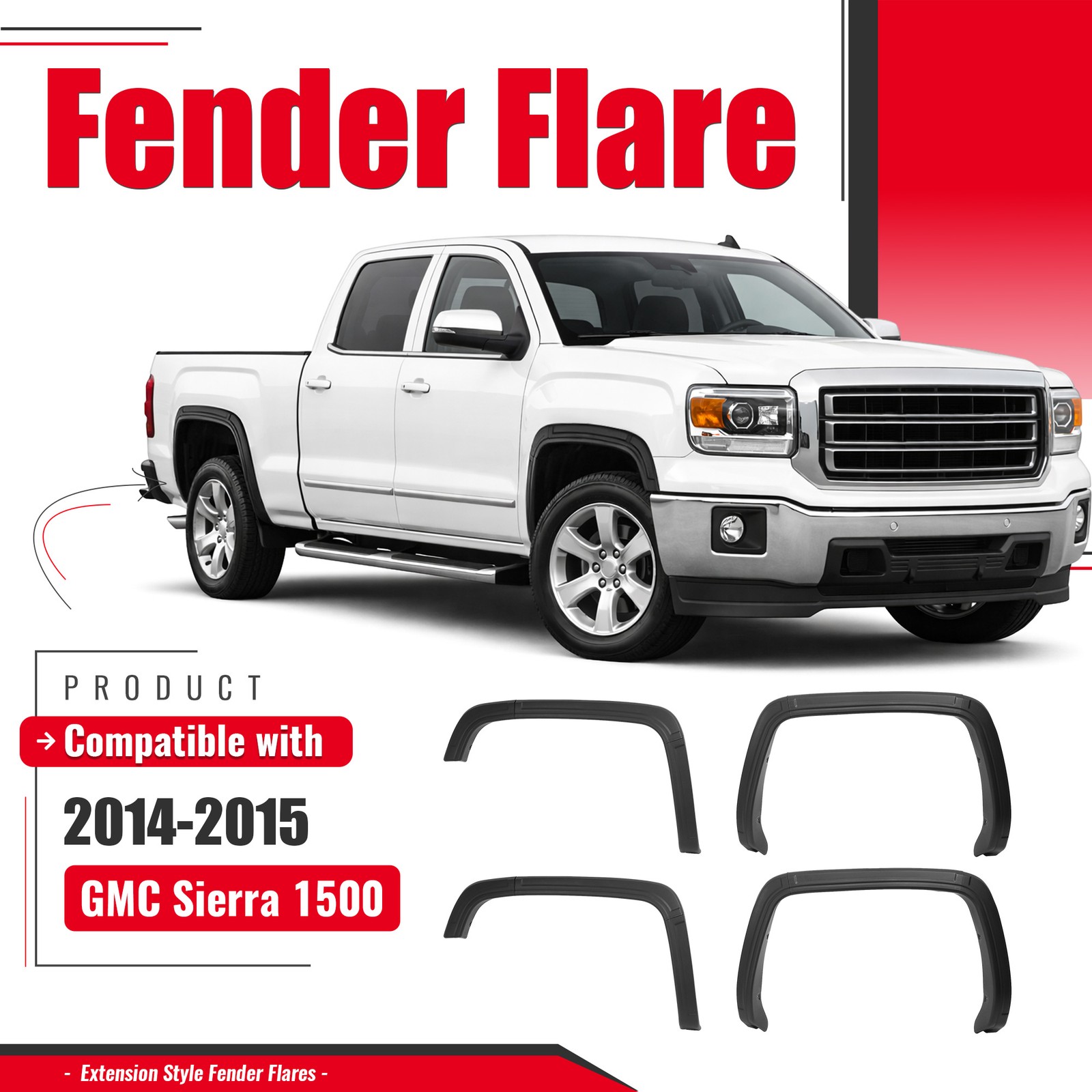 Fender Flare Kit For 2014-2015 GMC Sierra 1500 Textured Plastic Black
