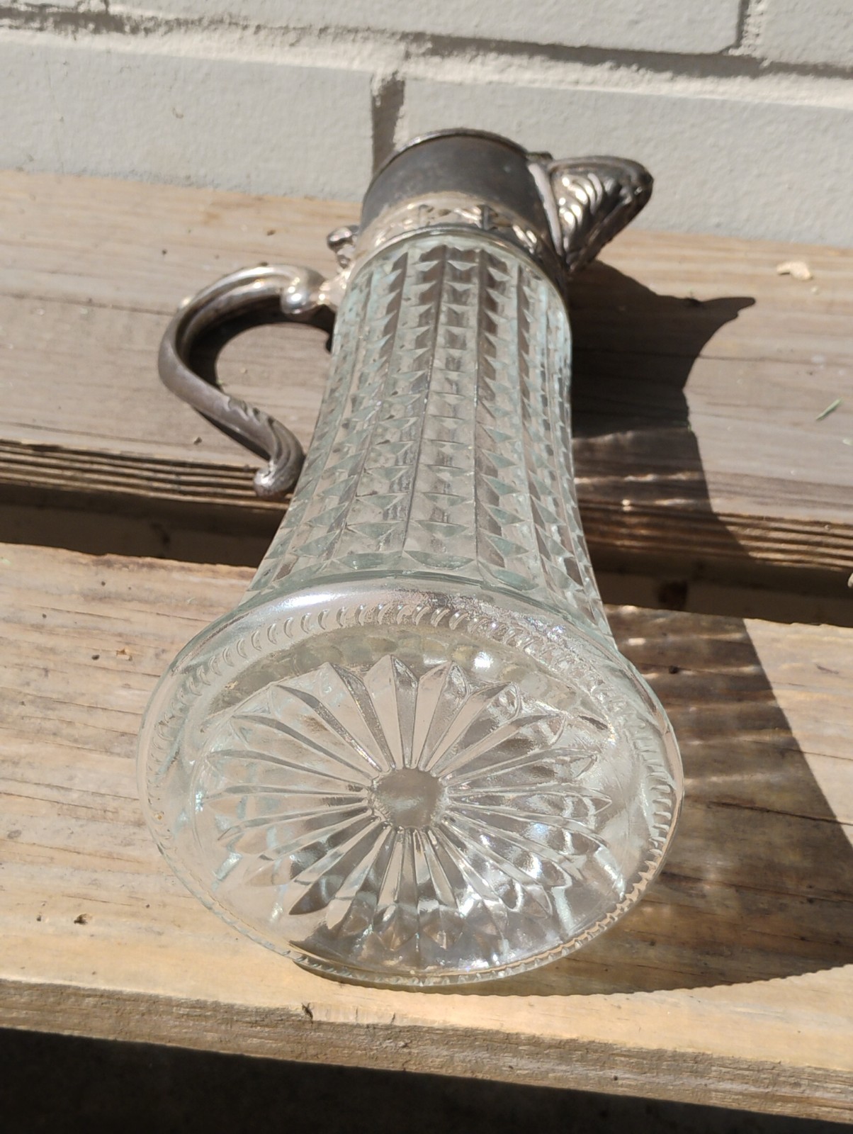 Antique Victorian Style Italian Crystal/Silverplate Decanter Claret Jug Pitcher