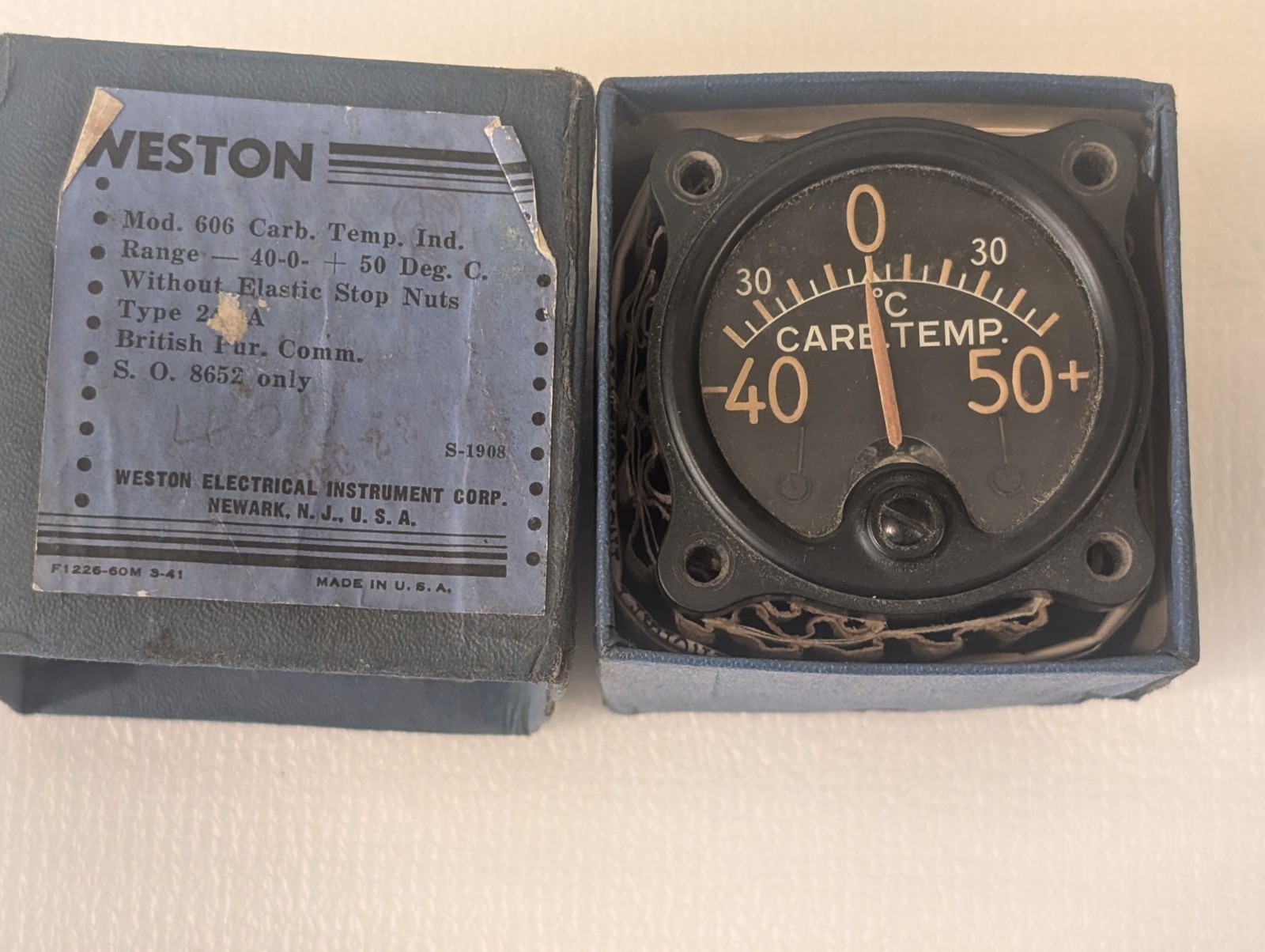 Weston Carb Temp Gauge Type 240-A , WWll RAF Aircraft Instrument NOS