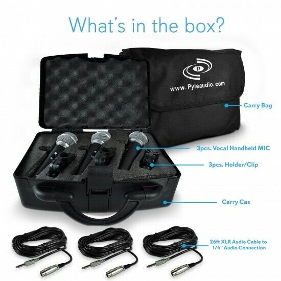 NEW Pyle PDMICKT34 Dynamic Microphone Kit (3) Professional Handheld Mics