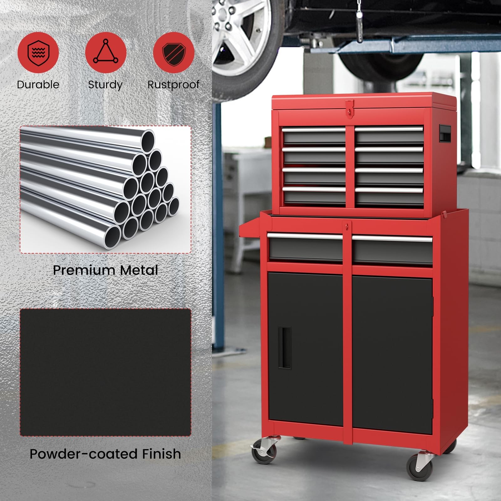 Rolling Lockable 5-Drawer Tool Cabinet with Side Slot & Universal Wheels