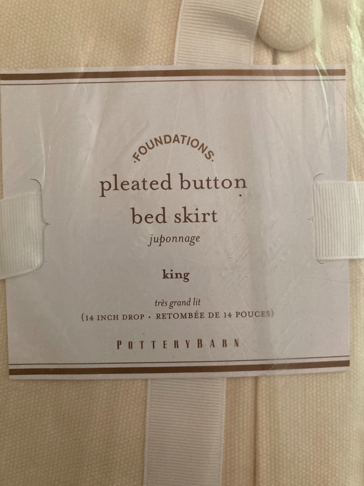 Pottery Barn Off-White Pleated Button Bed Skirt (KING) 14" Drop