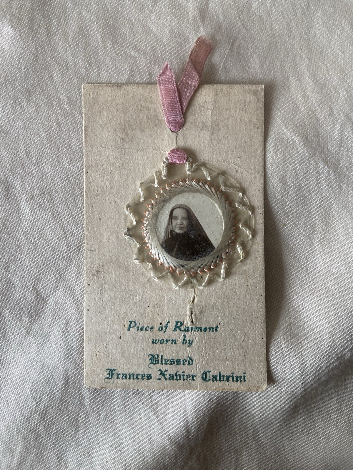 Vintage Saint Frances Xavier Cabrini Piece of Raiment Relic Reliquary