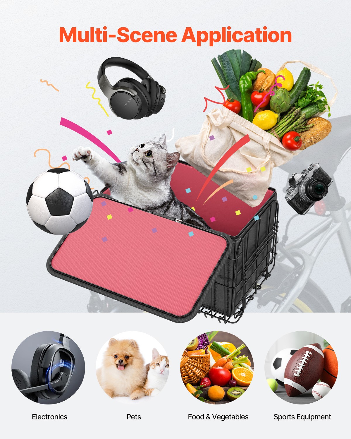 Rear Bike Basket Folding Bicycle Basket Cargo Net Liner Waterproof Cover