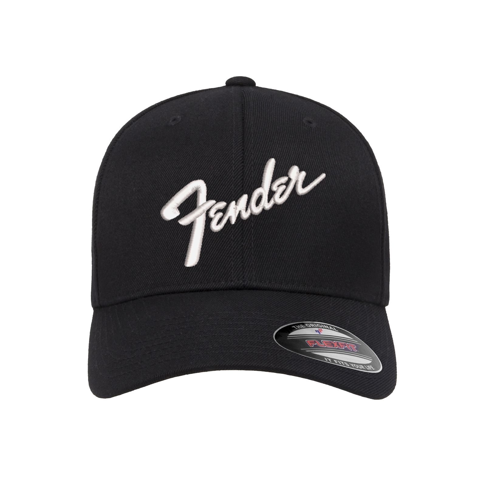 Fender Logo Embroidered Flexfit Hat Flat and Curved Black, Navy, Olive, Grey