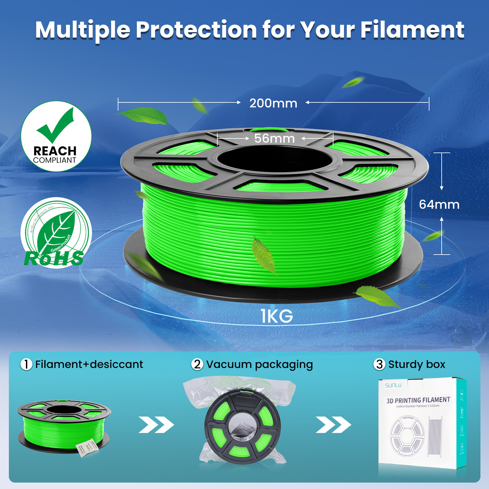 SUNLU 10×1KG 1.75MM PETG Filament High toughness 3D Printer Consumables