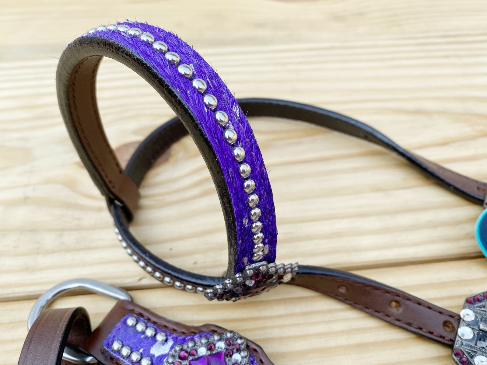 MOUSM Western Leather Headstall and Breast Collar Tack Set for Horses - Purple