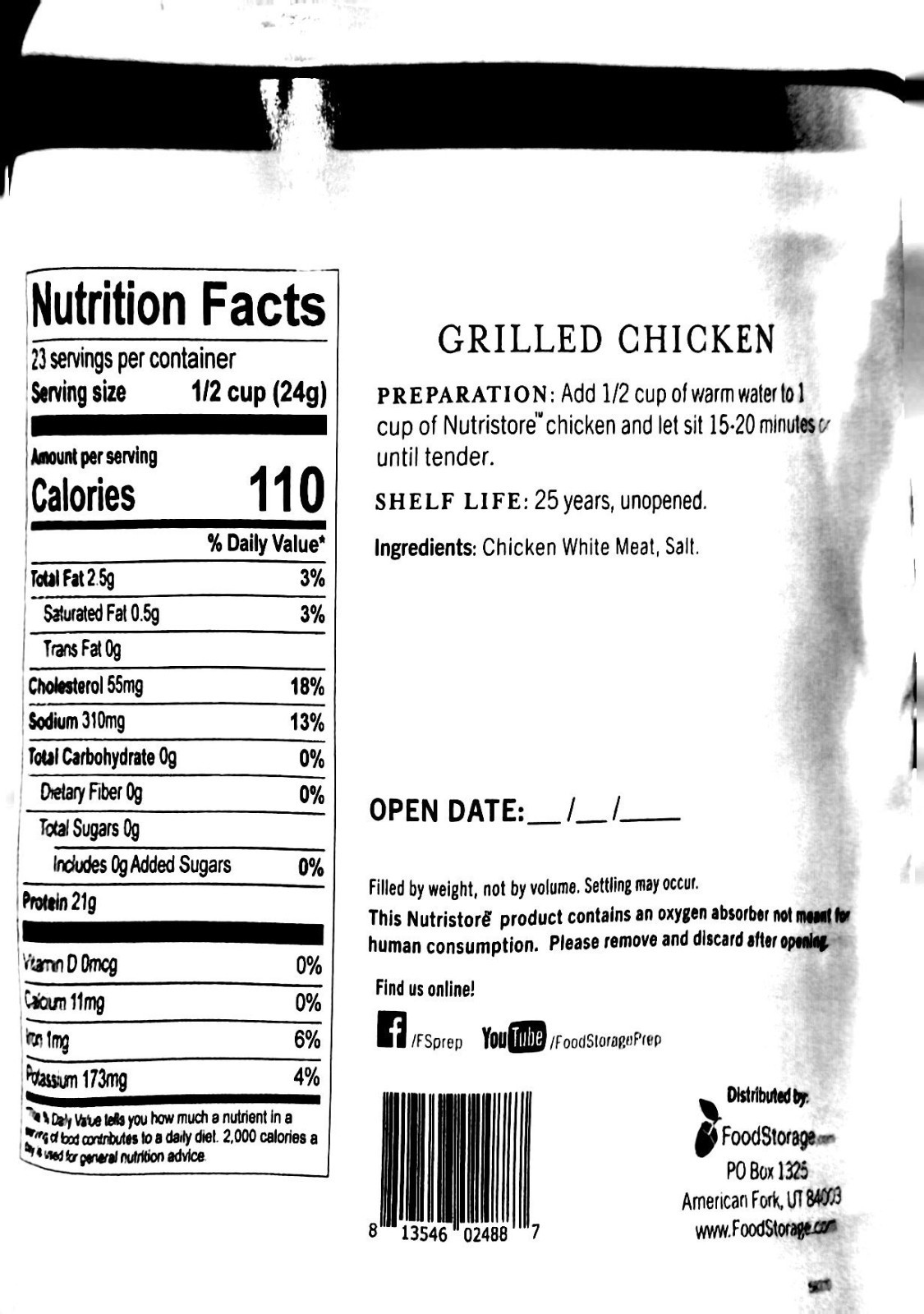 Nutristore Freeze Dried Grilled Chicken | Premium Quality | USDA Inspected |552G