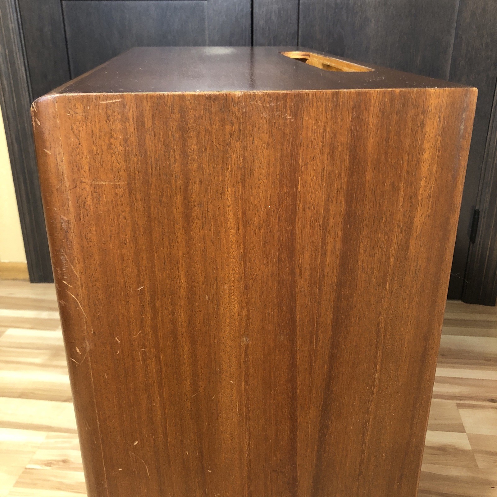 Midcentury Mahogany Wood Encyclopedia Bookcase Bookshelf Rounded Edges VTG MCM