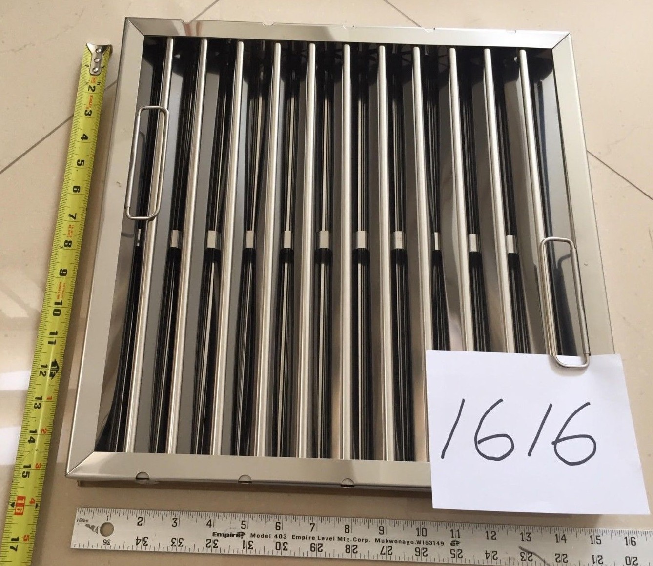 16 x 16 Extra Heavy Duty 1pc Stainless Steel Baffle Grease Filter