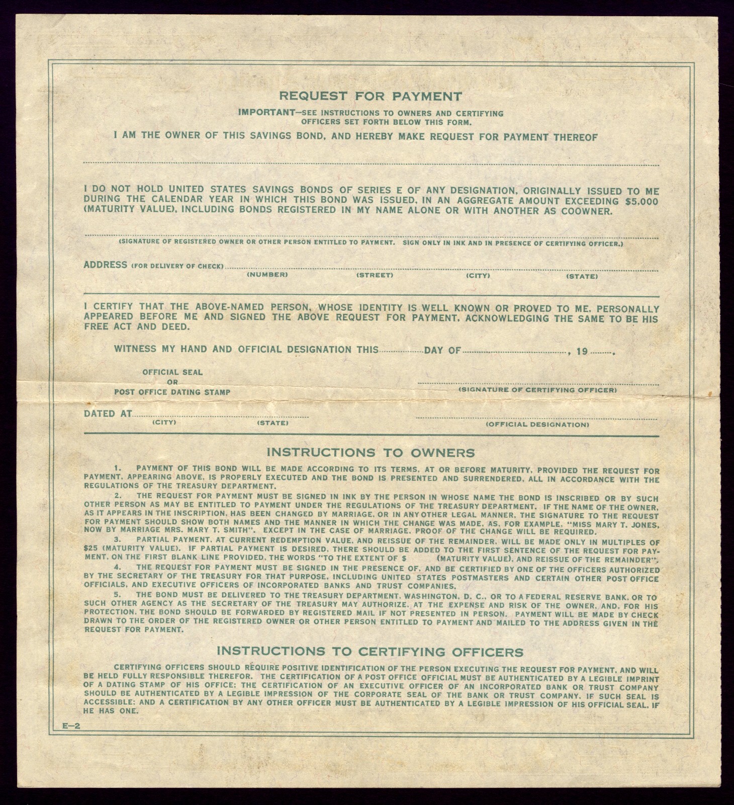 1943 $25 United States War Savings Bond Series E - Cleveland Federal Reserve VF