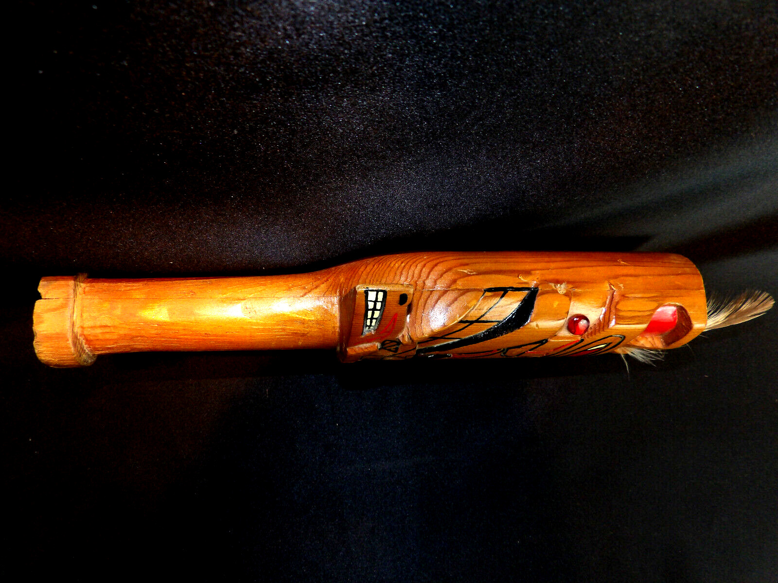 NW Coast Native American Hand Carved Cedar Rattle Wolf Shaman