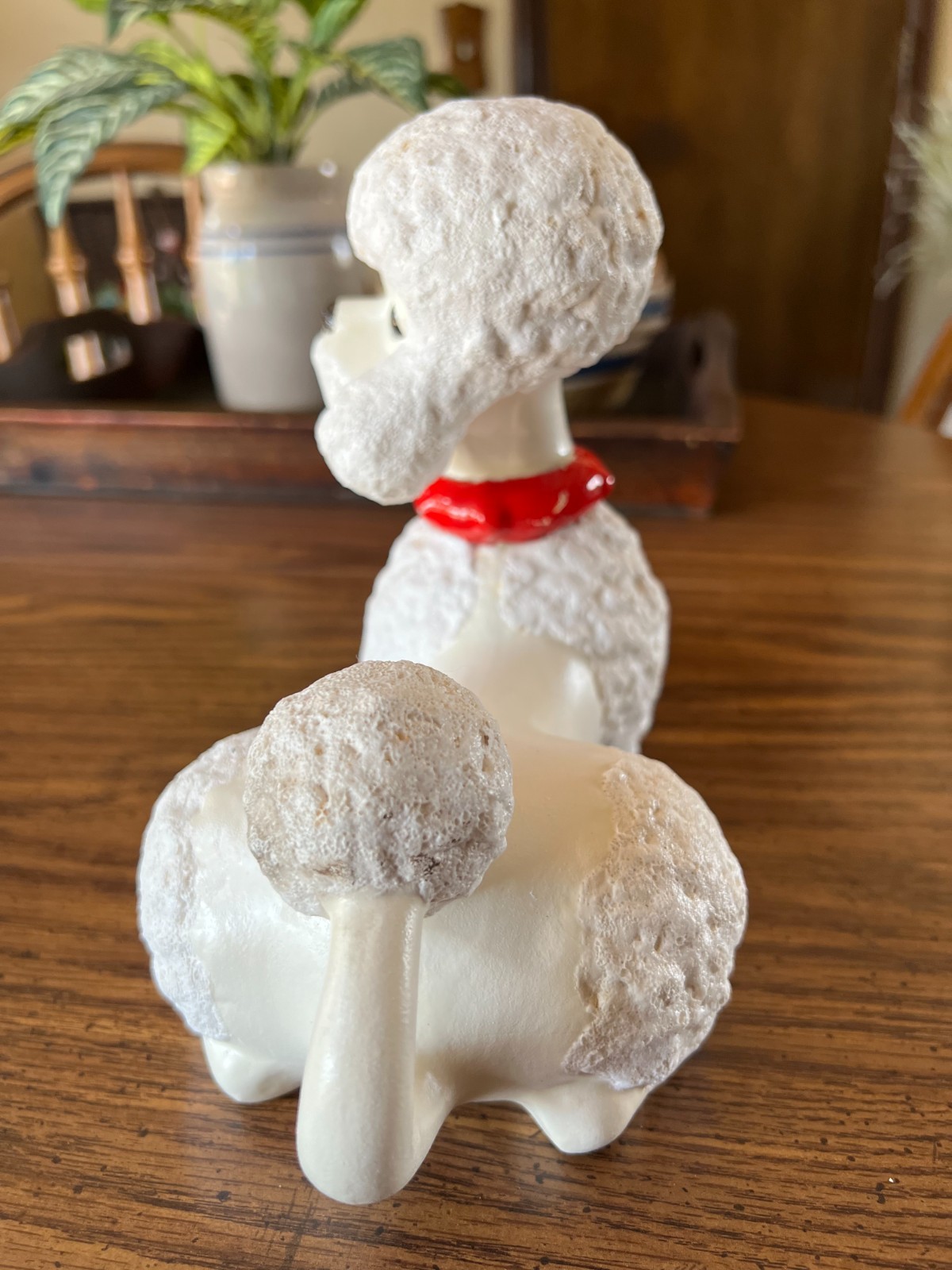 Vtg. Atlantic Mold Ceramic Poodle with Red Collar 7" T x 10" L