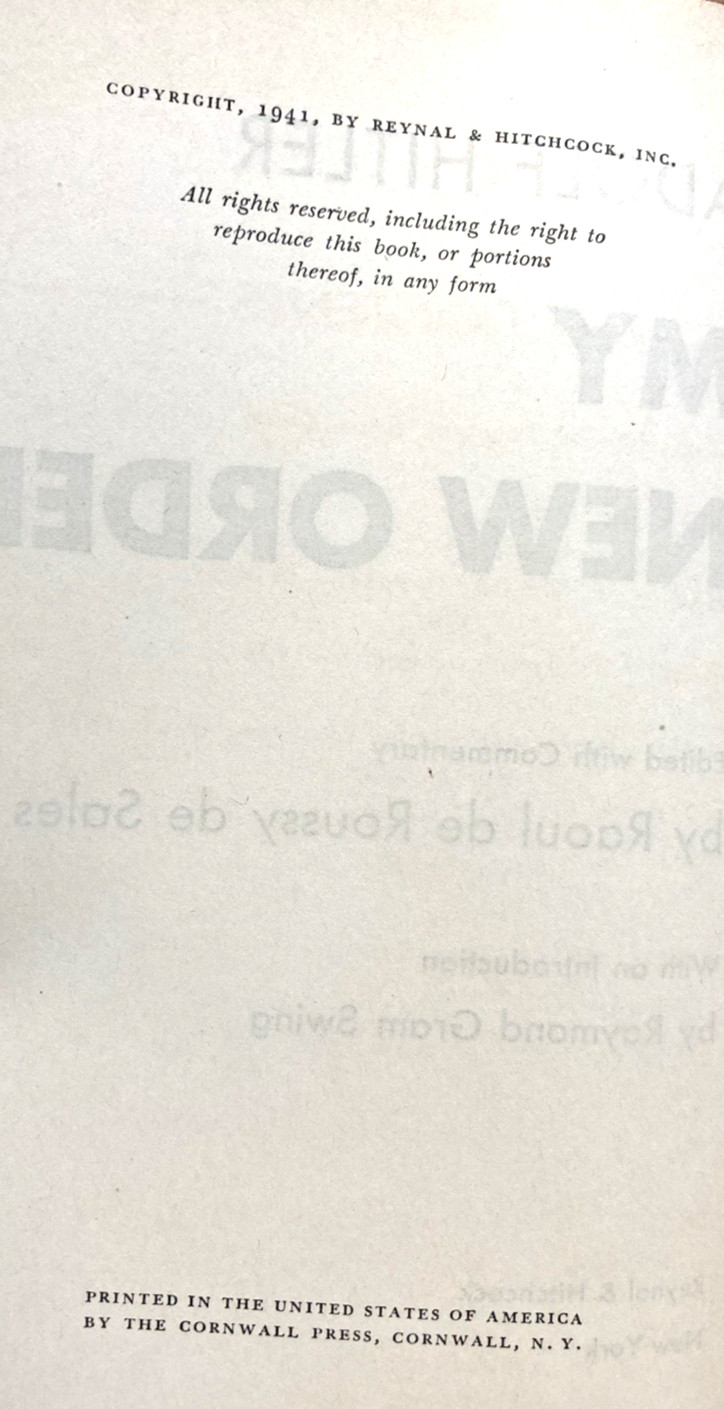 MY NEW ORDER-WWII-ADOLF HITLER's SPEECHES-RARE TRUE 1st Ed-1st Pr-1941-DJ-CLEAN