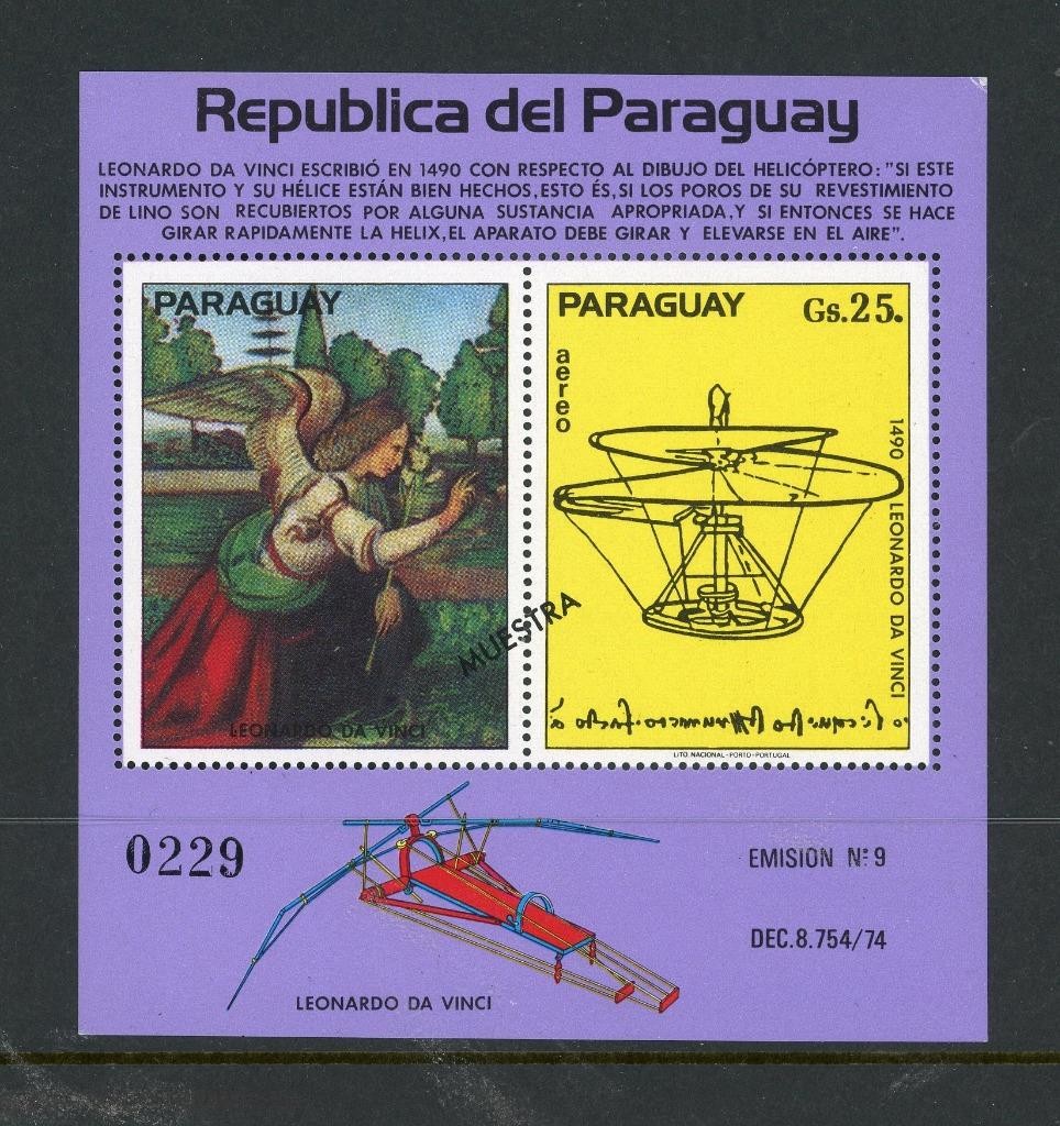 Paraguay 1977 Mi block 301 Aviation History Specimen MNH