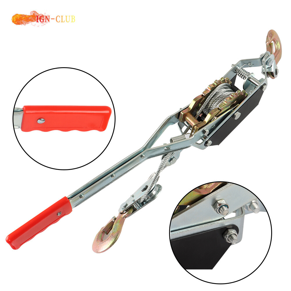 2 Ton Come Along Winch Heavy Duty 2 Hook Steel Cable Dual Gear Power Puller