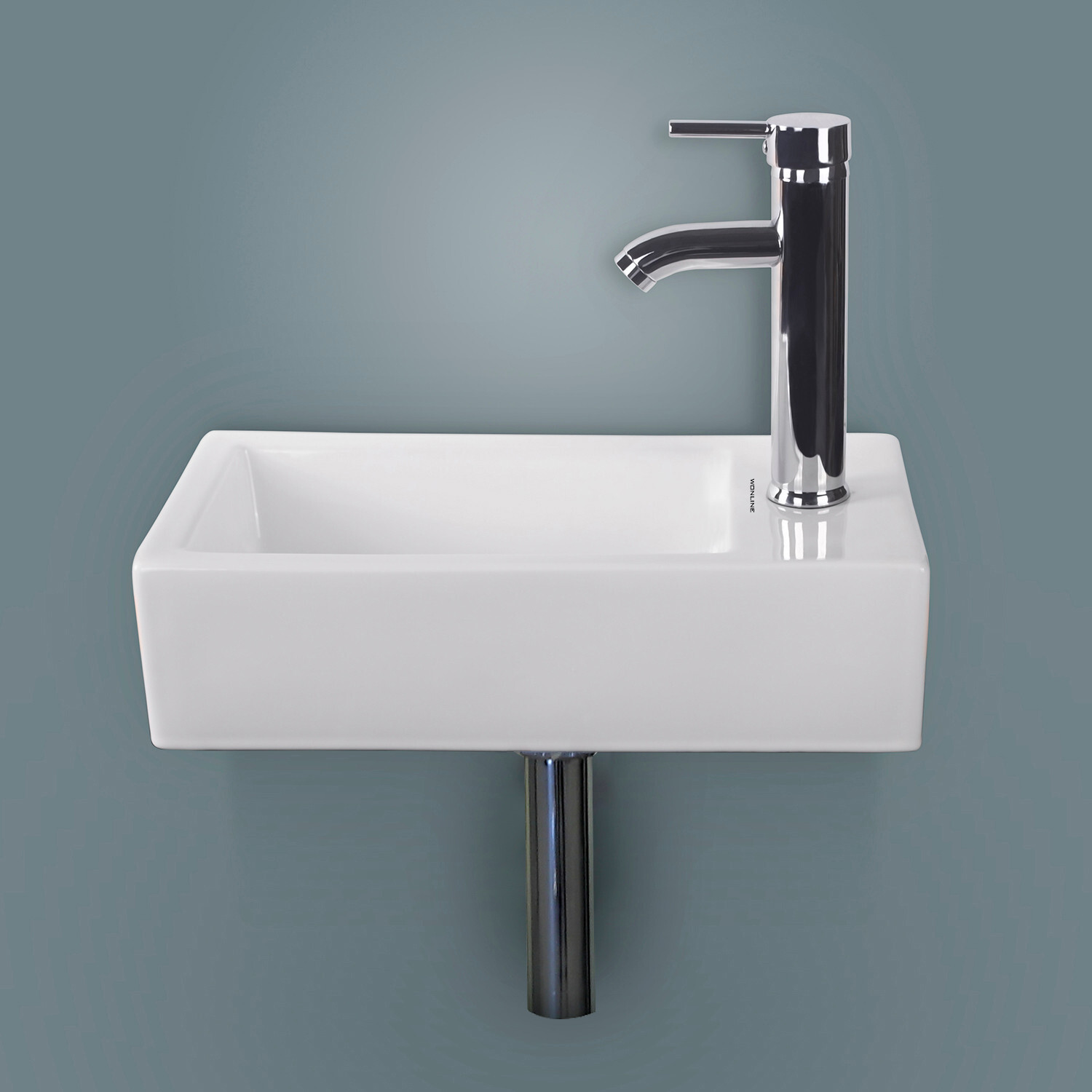 Wall Mount Bathroom Corner Sink Ceramic Vessel Small Sink w/ Faucet Drain White