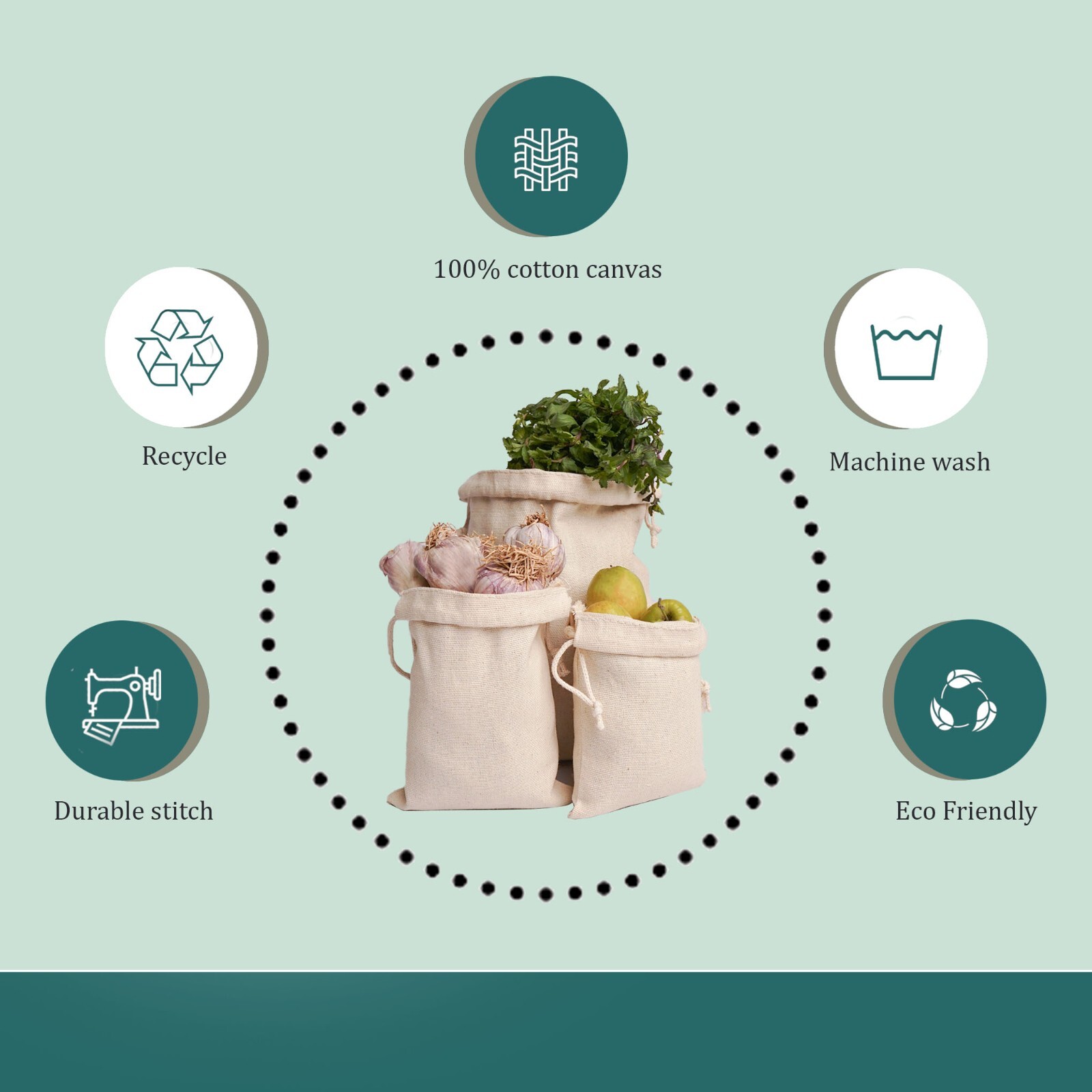 8 x 10 Inches Canvas Cotton Double Drawstring Reusable Premium Quality Bags