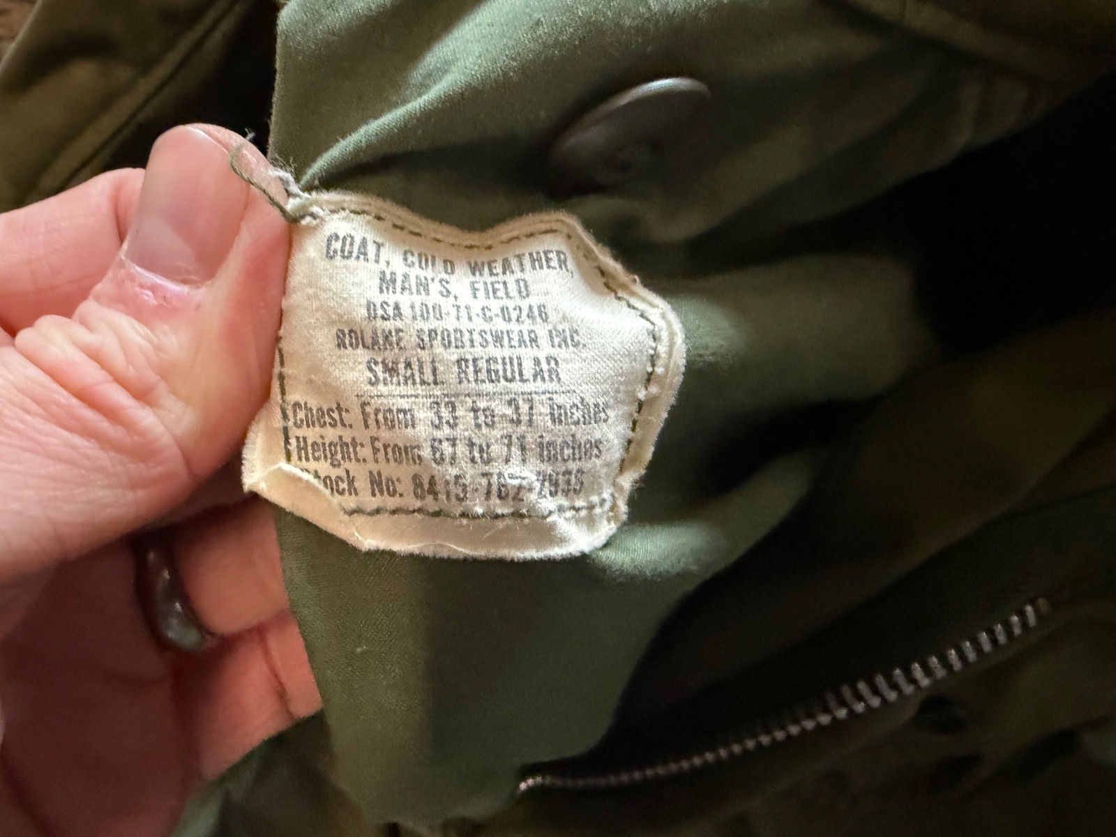 ORIGINAL VIETNAM WAR US ARMY OG-107 COLD WEATHER PARKA-SMALL, 1971