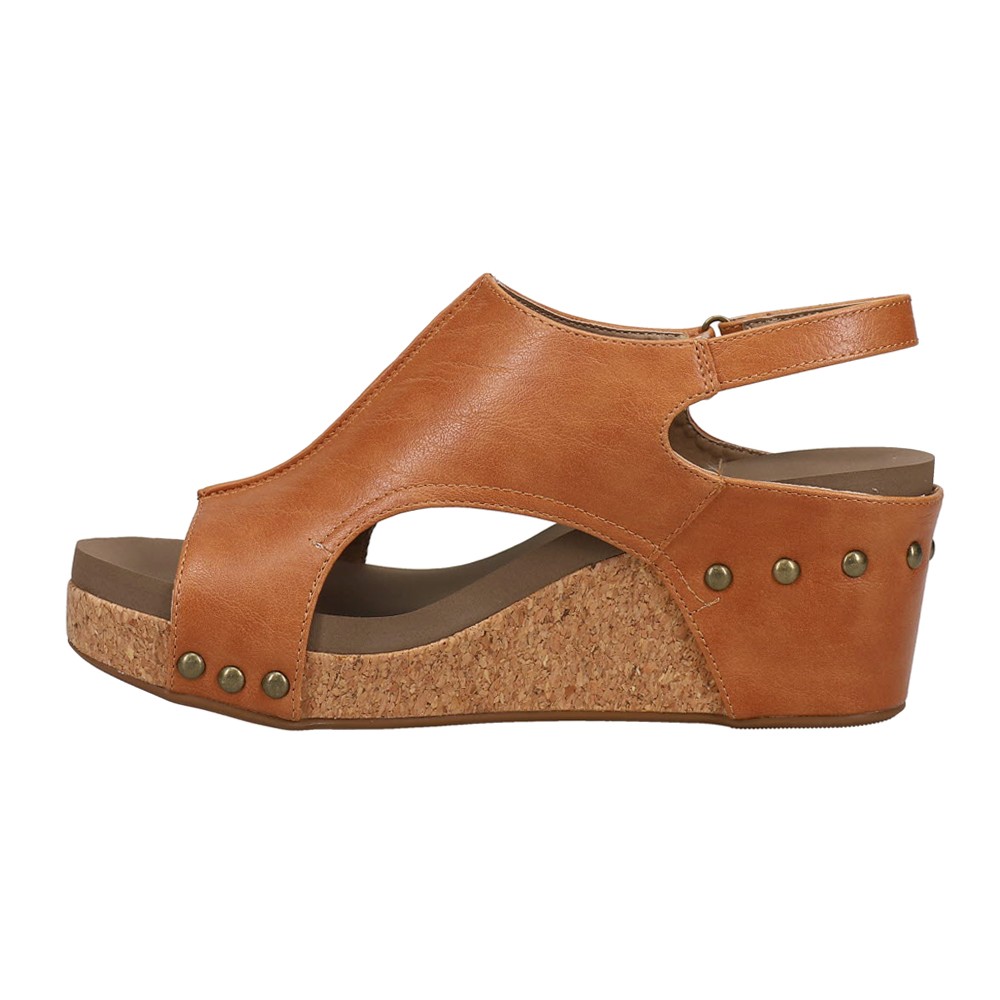 Corkys Carley Studded Slingback Wedge Womens Brown Casual Sandals 30-5316-CGSM