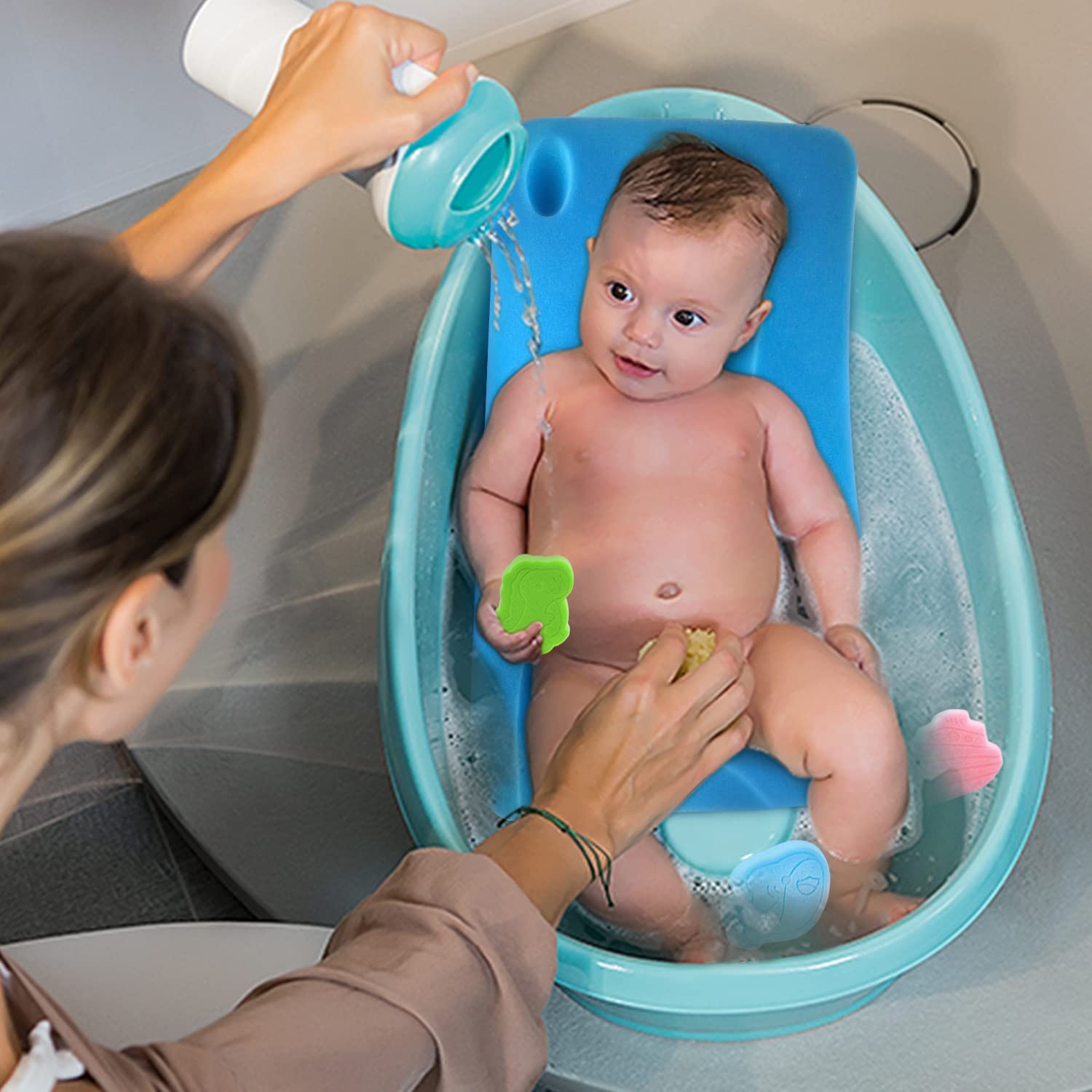 Baby Bath Sponge Soft Infant Bath Mat Newborn Cushion Odor Free (Blue)