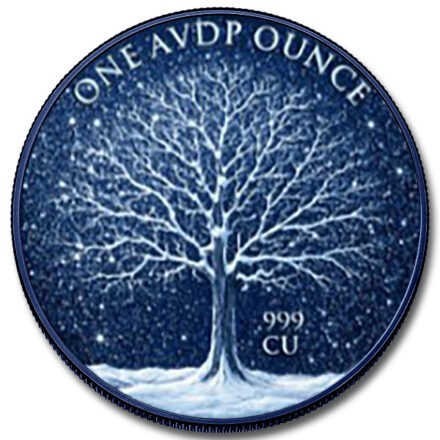 2026 Winter Maple 1 oz Colorized Dual Sided Diamond Dust 999 Copper Round in Box