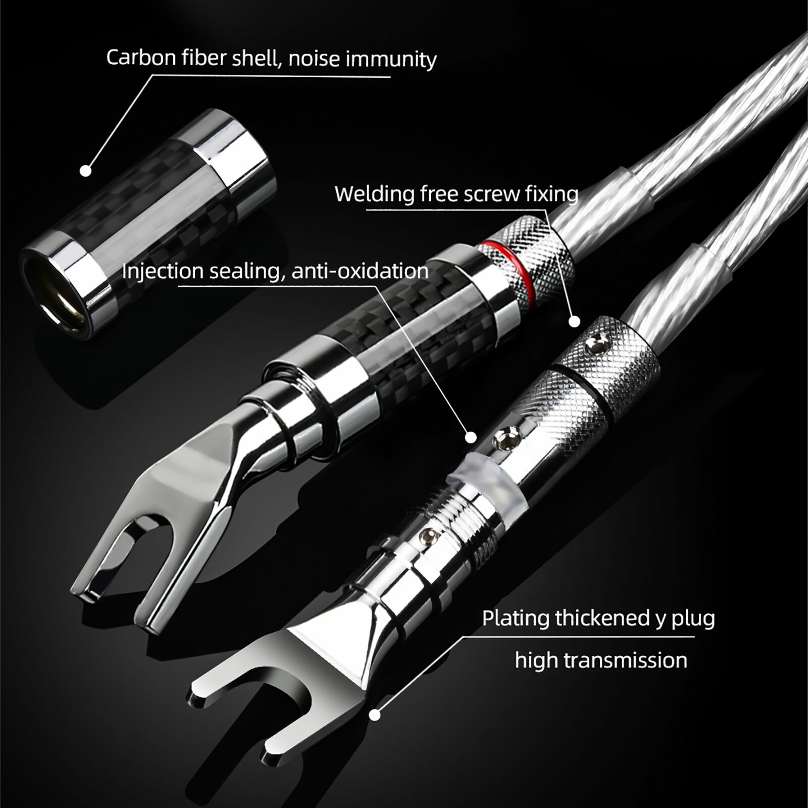 8 Awg HiFi Speaker Wire Cable Silver Plate 8N OCC Carbon Fiber Banana Spade Cord