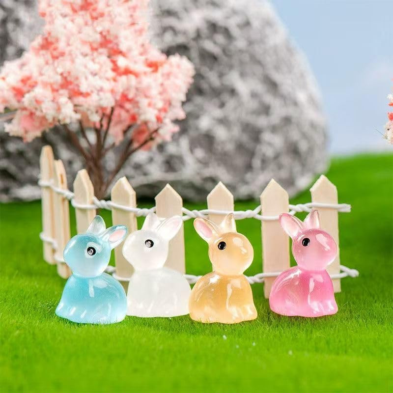 60pcs Easter Luminous Mini Resin Bunny,Glow in Dark Resin Rabbit Figures for Fai