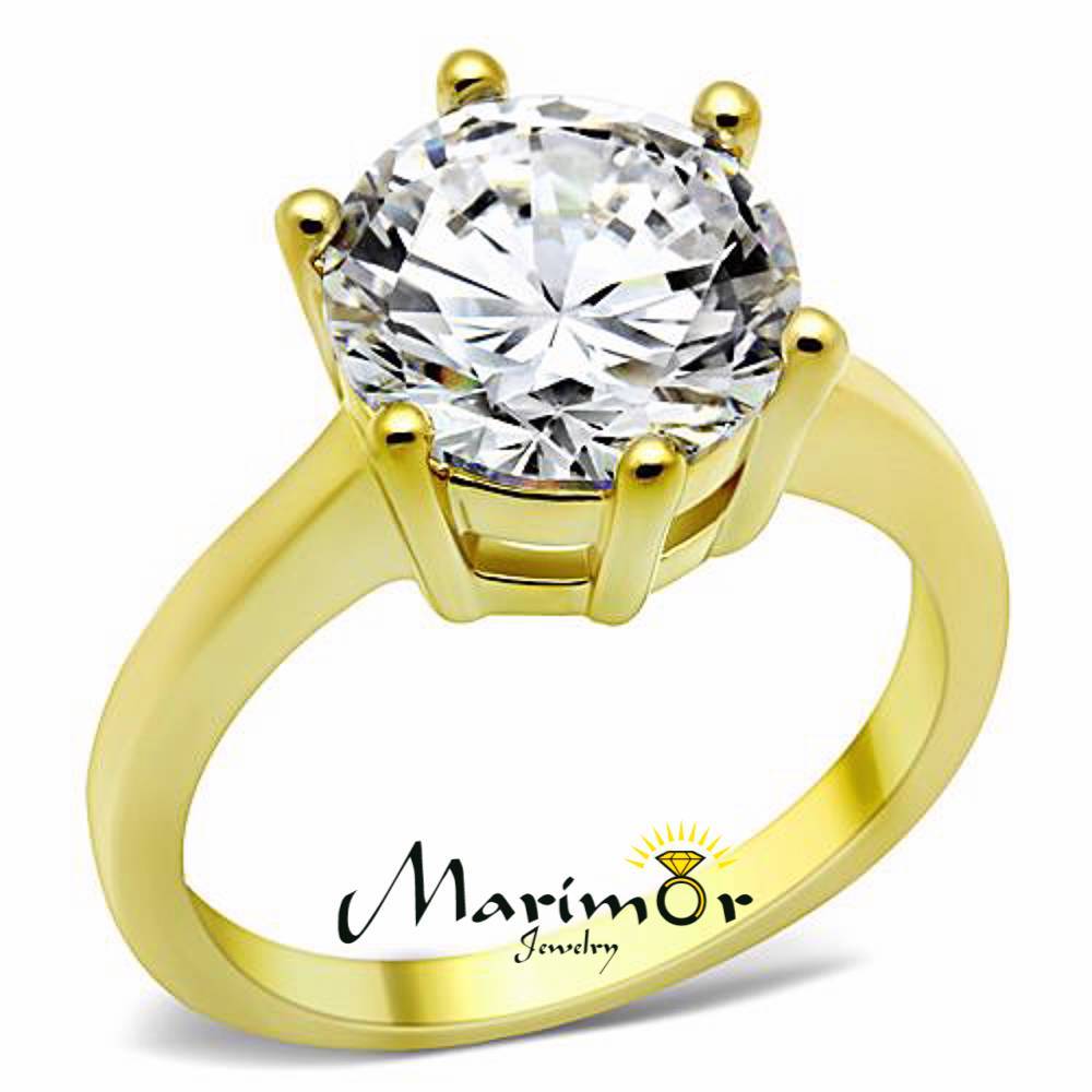 3.5Ct Round Cut CZ Stainless Steel 14k Gold Ion Plated Engagement Ring Size 5-10