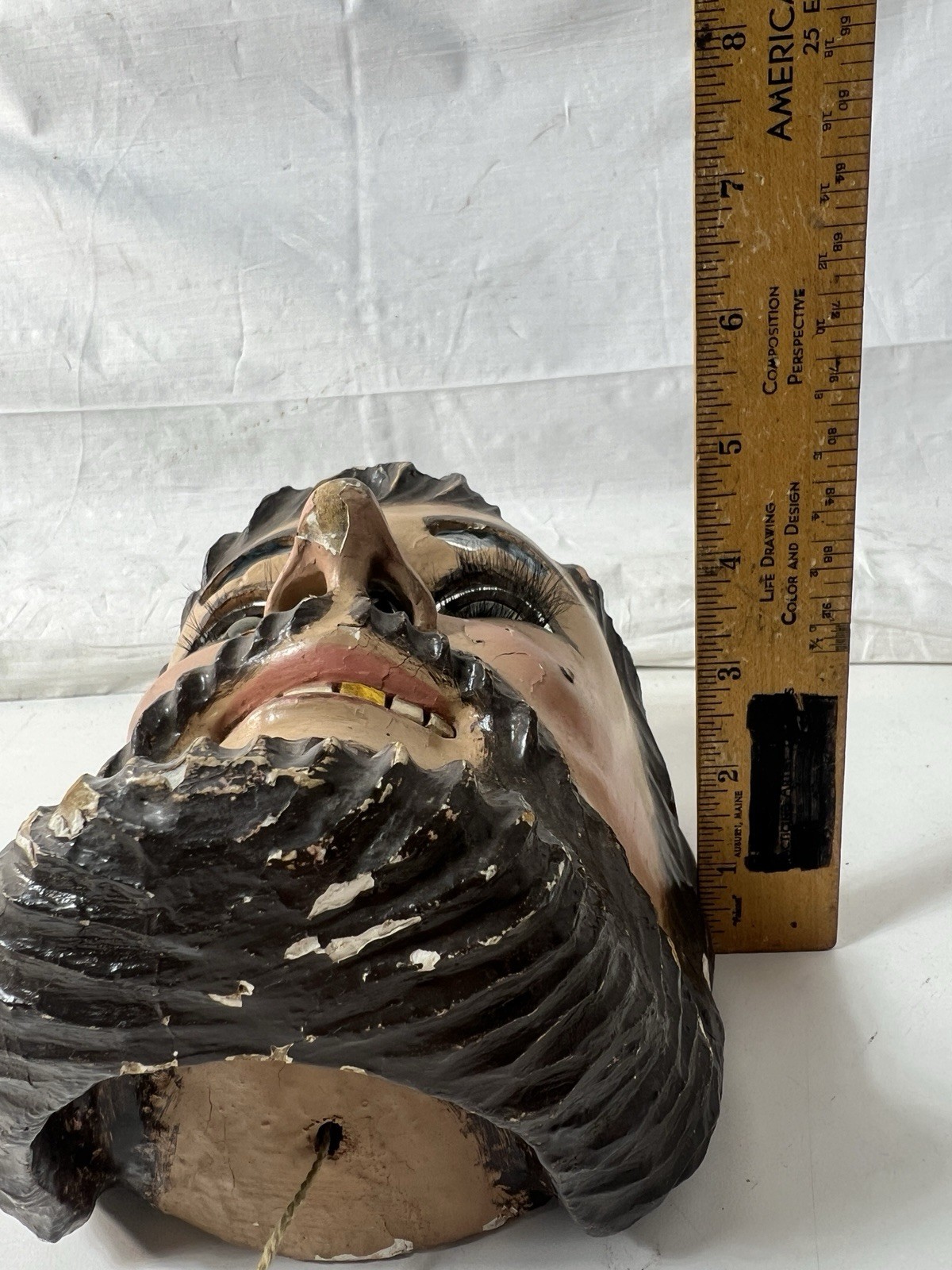 Mexican Folk Art Catrine Dandy Mask w/ Glass Eyes Moving Eyelids Gold Tooth