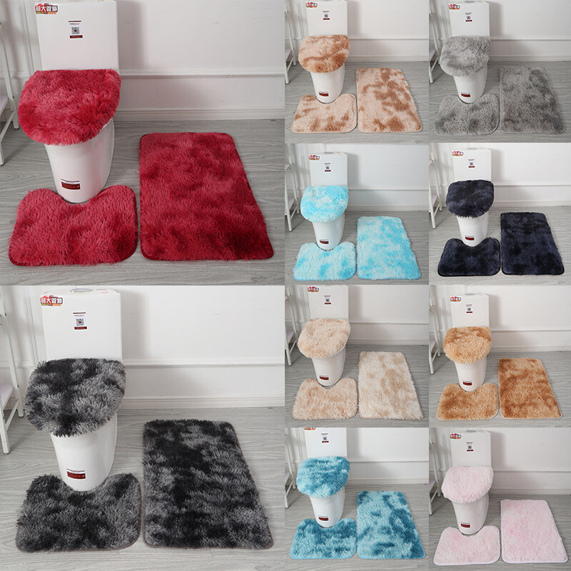 3-Piece Bathroom Bath Mat Contour Rug Set with Toilet Lid Cover;