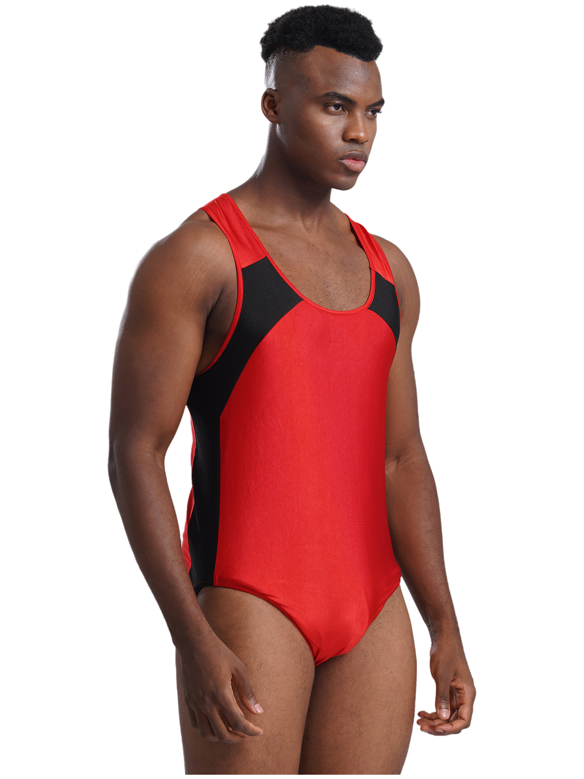 Men's Sleeveless U Neck Leotard Bodysuit Wrestling Singlet Swimming Jockstrap
