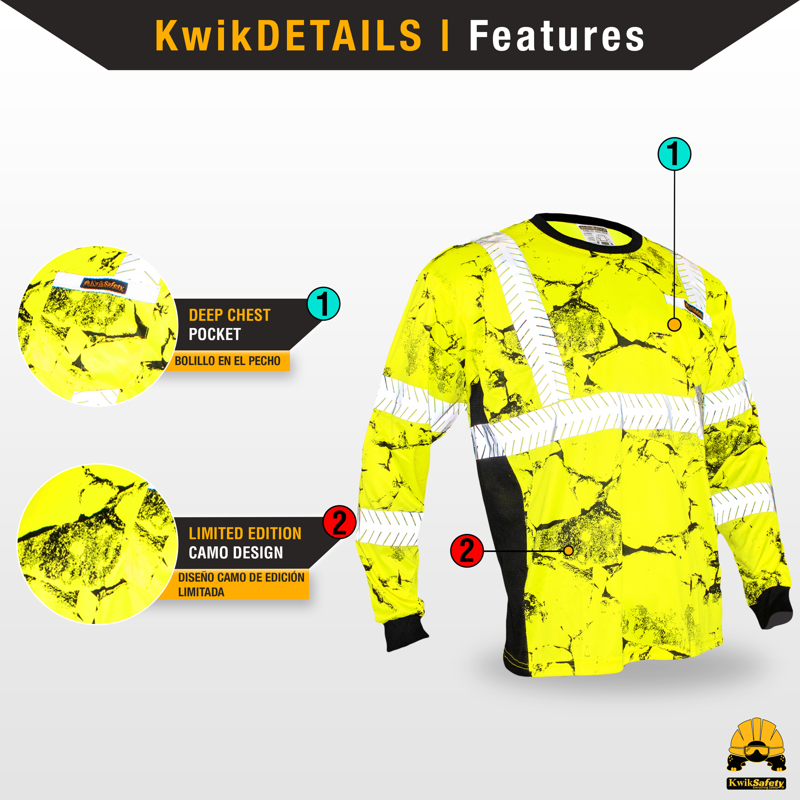 KwikSafety UNCLE WILLY'S WALL Class 3 Hi Vis Safety Shirt Long Sleeve ANSI OSHA