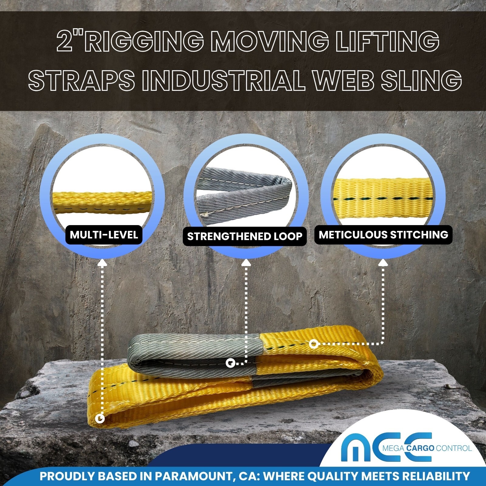 2" x 3 /6 / 9ft 2 Ply Polyester Flat Eye Lifting Sling Strap Web Sling 6200 lbs