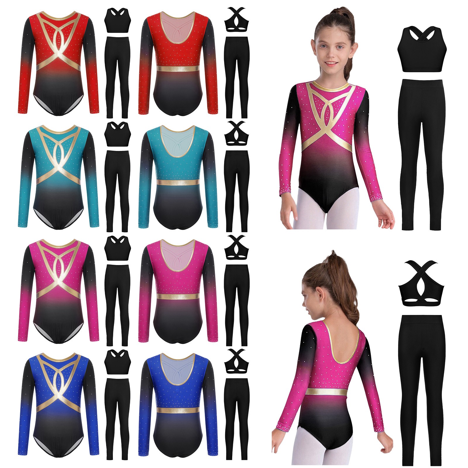 Kids Girls Dance Outfits Team Bodysuit Street Dancing Dancewear Carnival Shiny