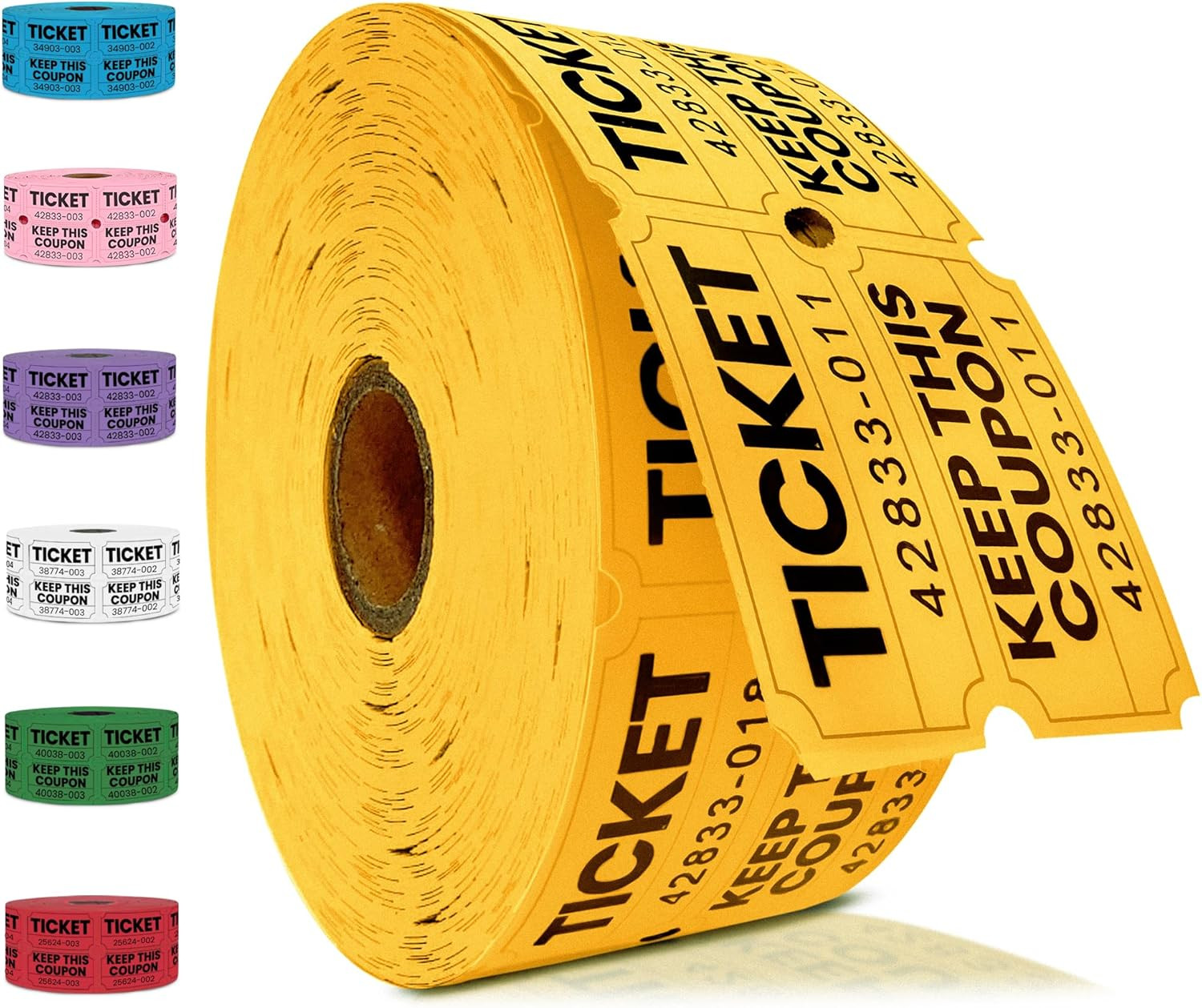 2000 Pcs (1000 Pairs) Raffle Tickets Double Roll, 50/50 Yellow Raffle Tickets fo
