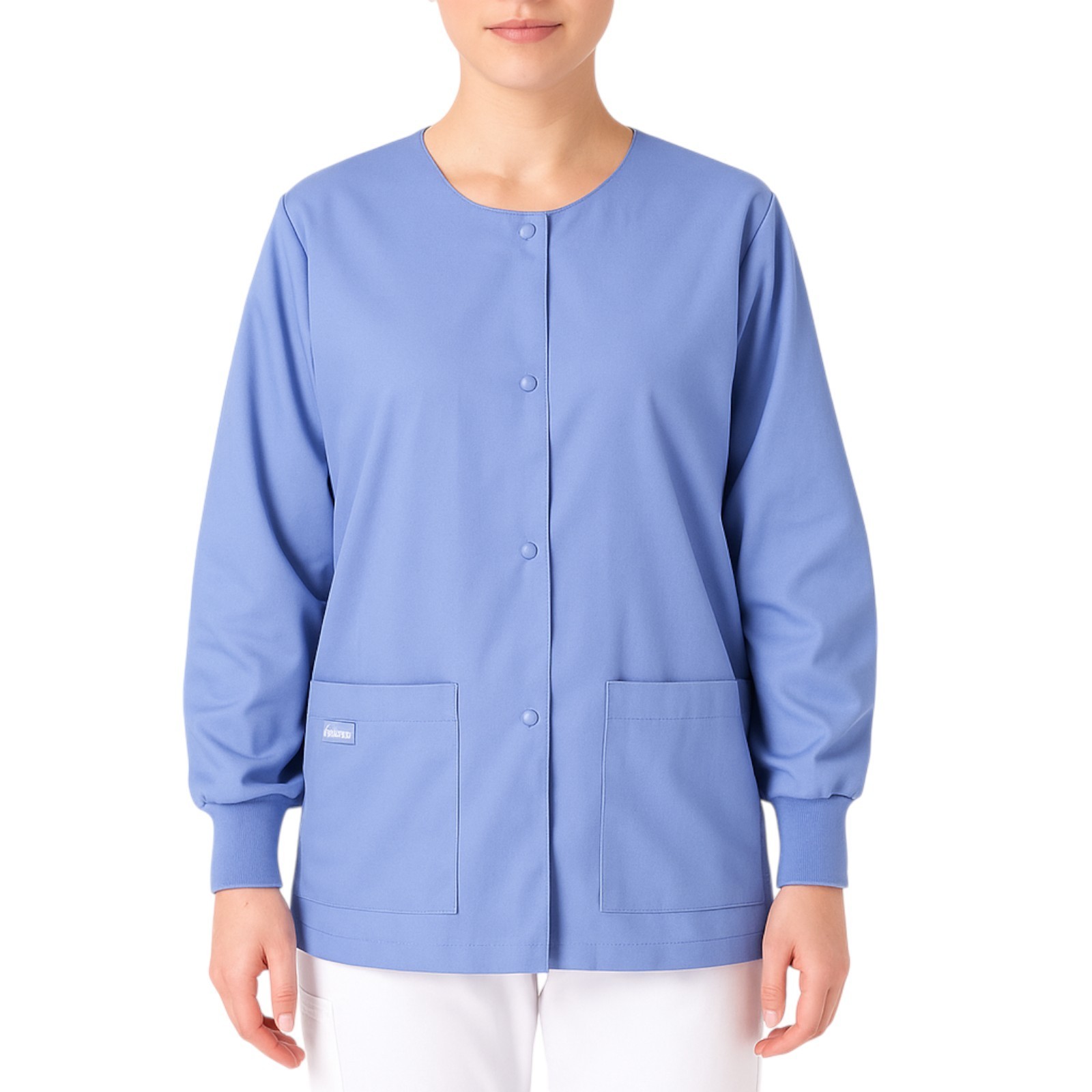 NEW Landau X-Large Blue Cotton Medical Scrub Jacket Snap Front Rib Cuffs Pockets