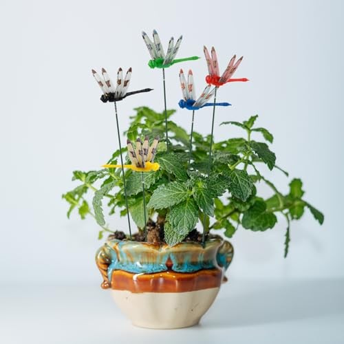 12pcs Realistic Dragonfly Garden Decor, 3D Artificial Dragon Fly Stakes 6