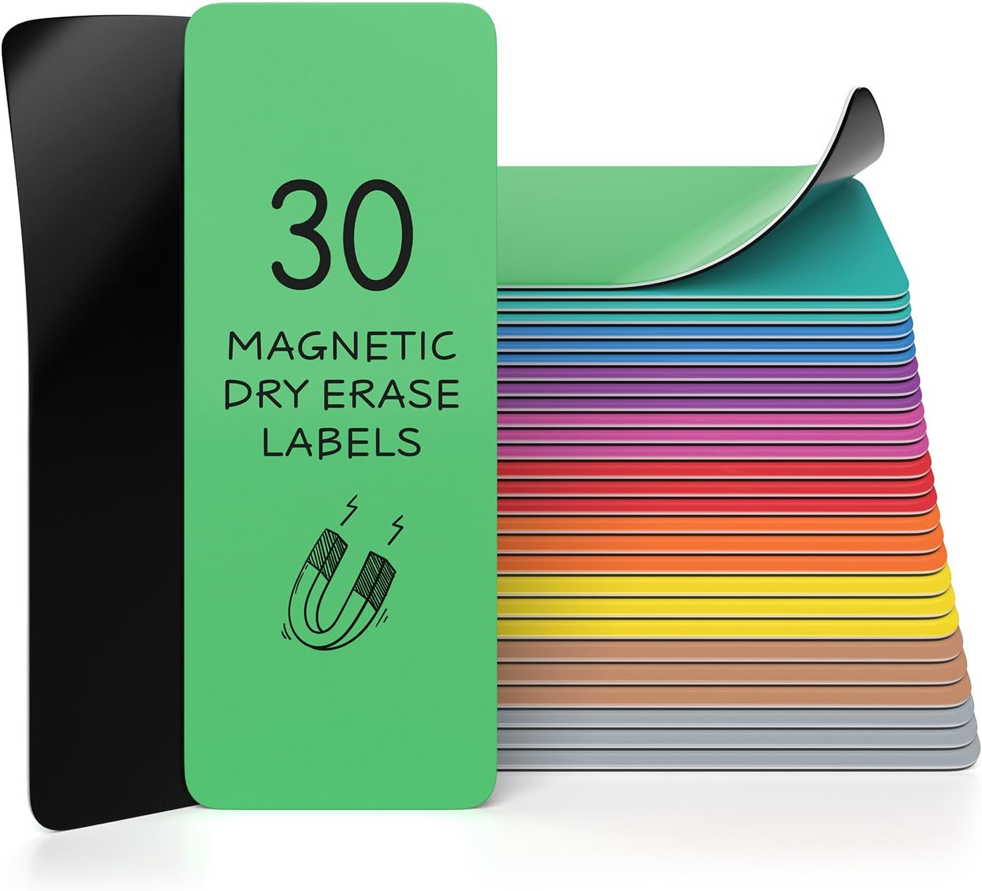 30 Pack Dry Erase Magnetic Labels 3.1” X 1.2” Reusable Writable Colorful Erasabl