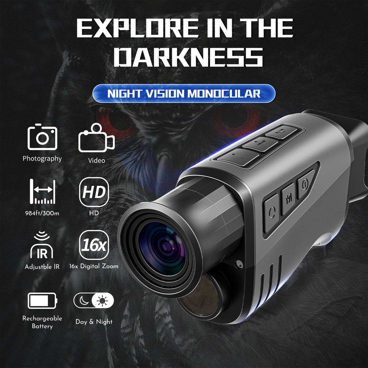 1080P Night Vision Monocular Digital Infrared Monocular Telescope 12MP 16X Zoom