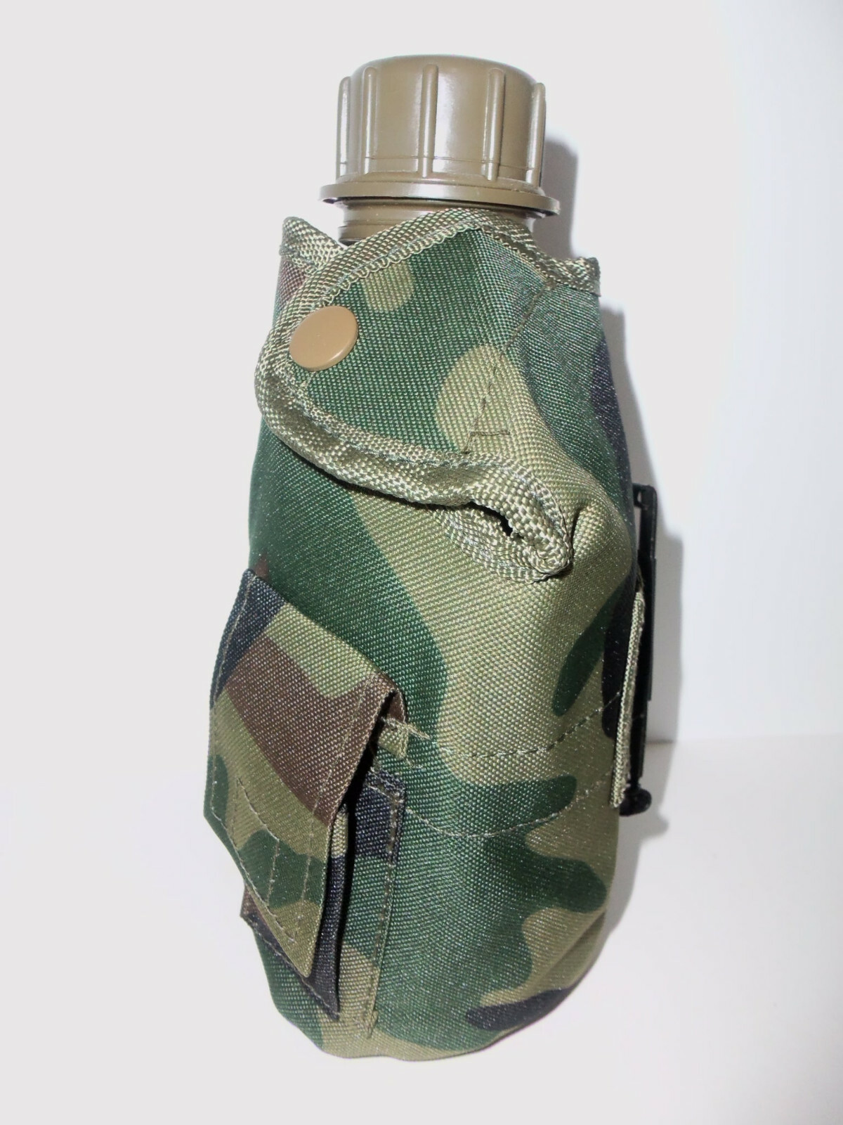 NEW Tactical Military 1qt Canteen COVER w Alice Clips & Side Pouch WOODLAND CAMO