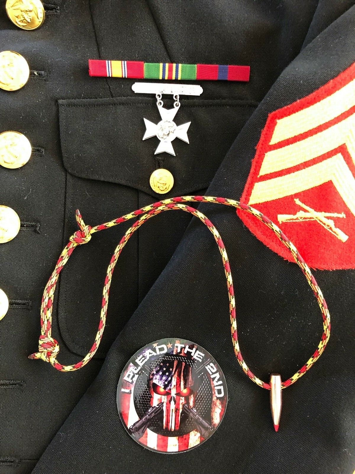 Sniper Paracord HOG TOOTH (.30 Cal Red Tip) Necklace + 1 Decal..Red/Yellow/Blk