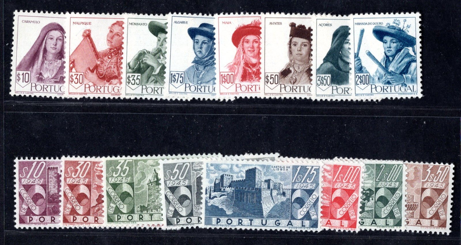 PORTUGAL 1945 SCOTT #662-669, 675-682 COMPLETE SETS LIGHT HINGE