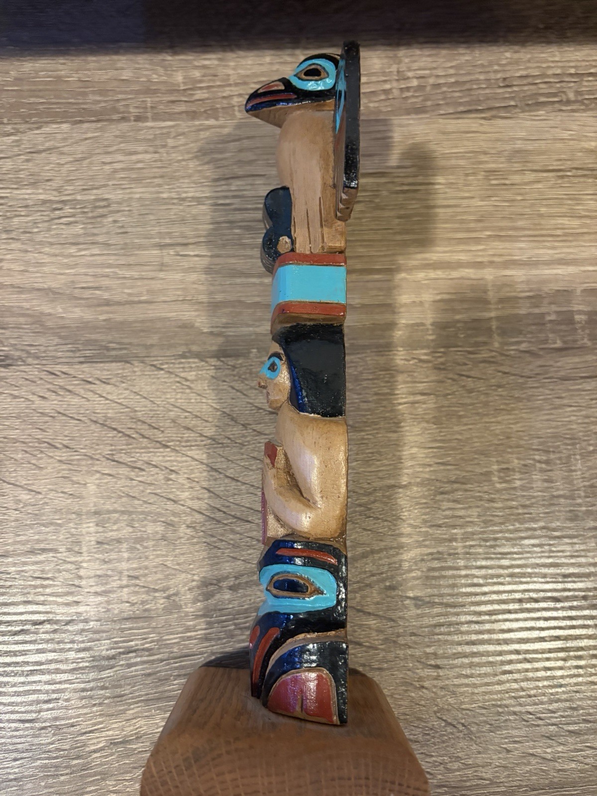 VTG 1992 Tlingit Hand Carved Painted Totem Pole Alaska, Native American 9"