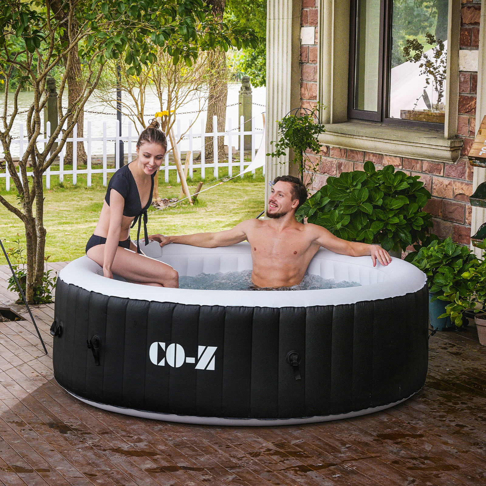 CO-Z Blow Up Hot Tub with 130 Jets for Sauna Pool Bath 6 Person Outdoor Spa Tub