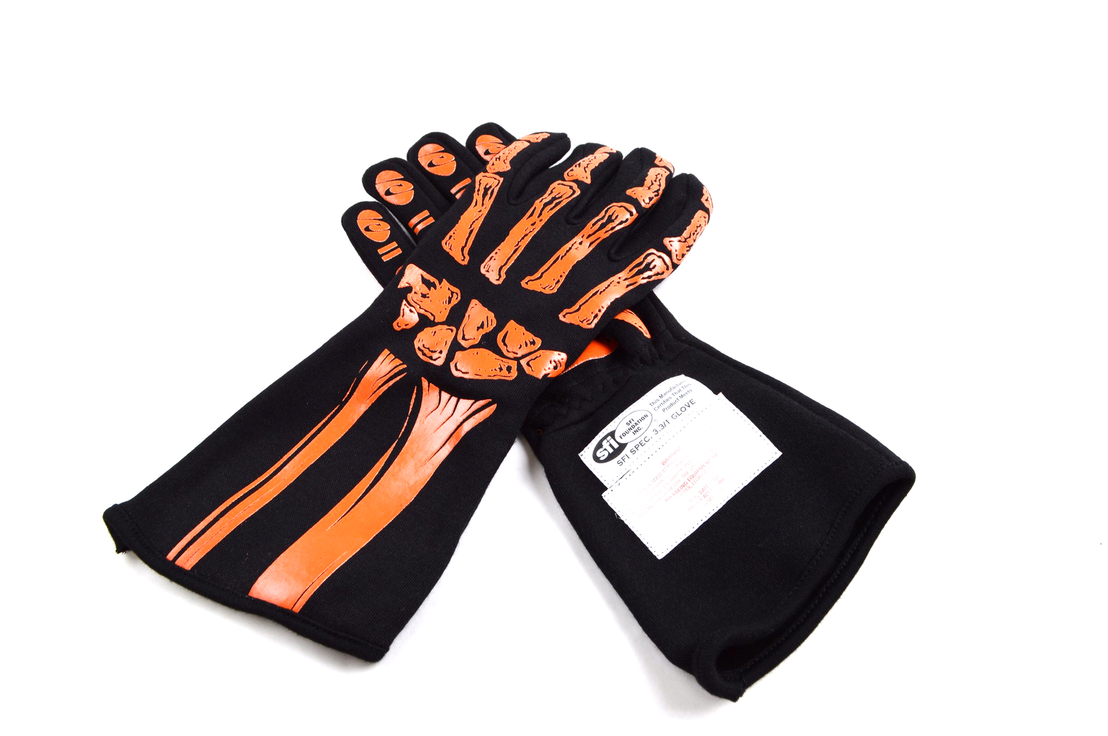 RJS RACING SFI 3.3/1 NEW SKELETON RACING GLOVES ORANGE / BLACK SIZE LG 600090142