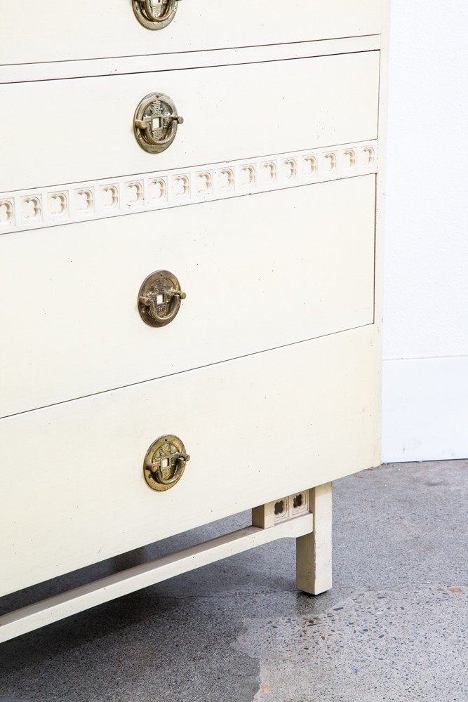 Mid Century Modern Dresser Highboy 6 Drawer White American Kalpe Trim Vintage